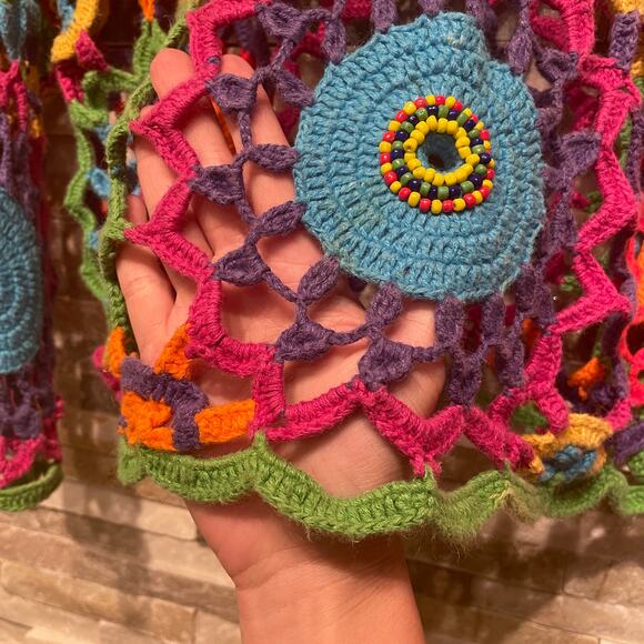 Vintage MY Beaded Crochet Top | Boho Festival Knit, Rainbow Mandala, Y2K (S-L) - Picture 6 of 7